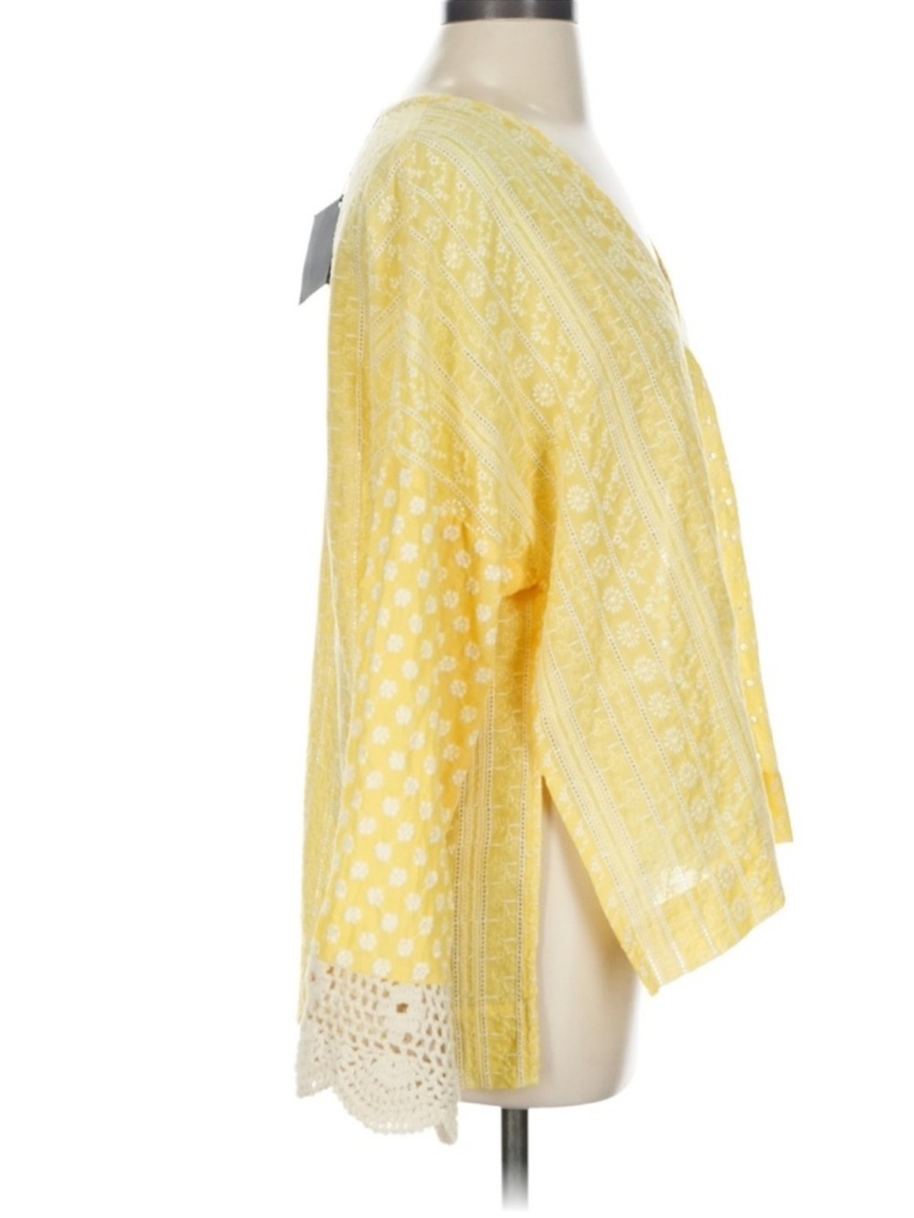 Area Stars Luna Yellow Eyelet Boho Blouse Lace Sleeve V Neck Oversized Top XS - Picture 4 of 7